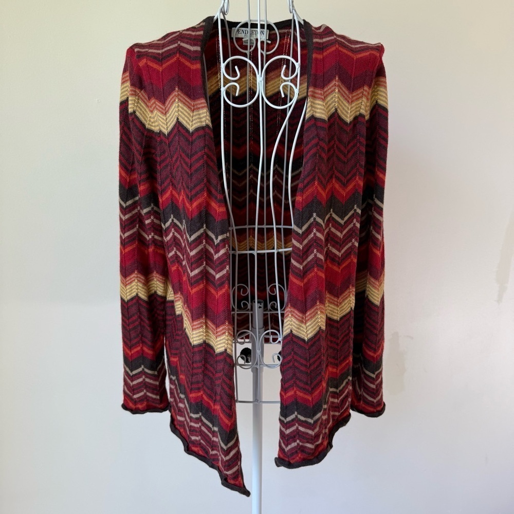 Pendleton Merino Wool Chevron open front Cardigan Sweater Boho Retro Sz LP